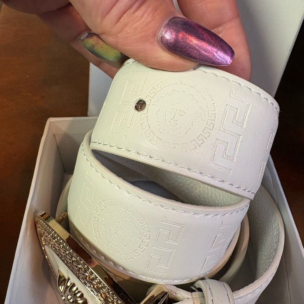 Versace White Leather Belt